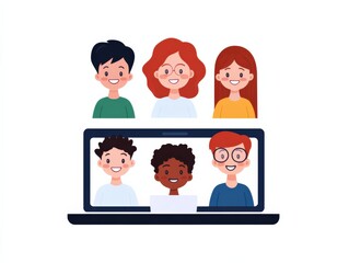 Cartoon people in online conference call