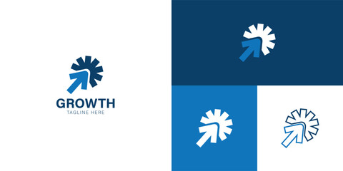 Modern and trendy grow logo design. Abstract arrow shapes logo design in letter o. Latest graphic vector illustration. Symbol, icon, creative. Logotype, 