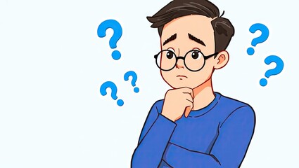 Boy Thinking with Question Marks Illustration Concept of Confusion and Uncertainty