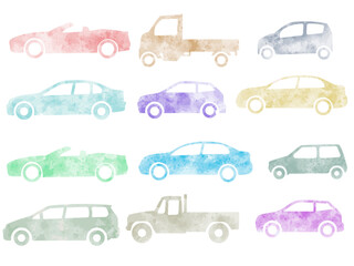 Simple watercolor style car icon collection