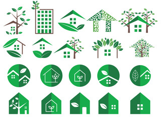 Eco-friendly SDG energy-saving natural housing icon collection