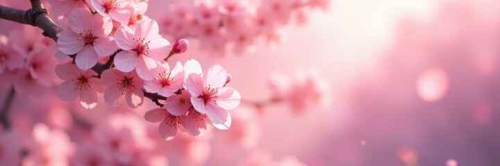 Obraz premium Abundant cherry blossoms, soft light, idyllic scene Pastel tones, spring ambiance, texture, japanese, macro