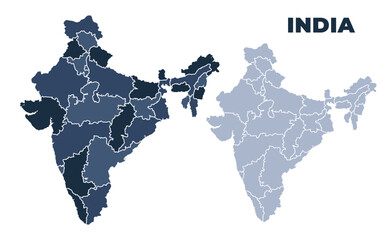 India political map with states border outline