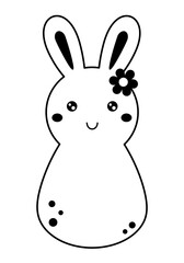Retro Groovy Easter bunny clipart. Happy Easter day. Black and white bunny doodle in cartoon flat style. Hand draw vector illustration
