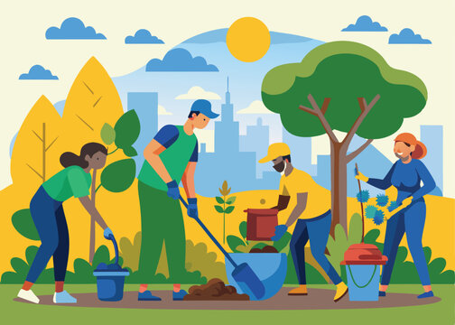 Earth Day: Community Volunteers Cleaning Park, Green Initiative eco world group 