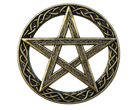 pentacle symbol with intricate knotwork design, representing mystical and sacred meanings. This emblem is often associated with spirituality and protection
