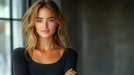 Portrait of a confident woman in a modern studio setting