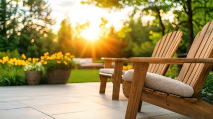 Fototapeta premium Sunset Patio Chairs Relaxing Garden