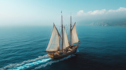 A pirate ship in the sea