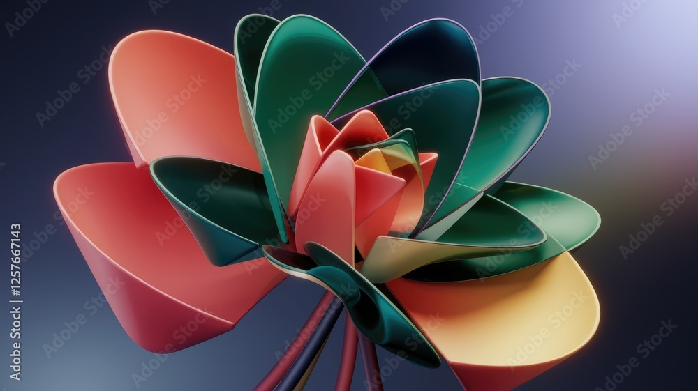 Poster Abstract 3D rendering of a flower with colorful, overlapping petals.
