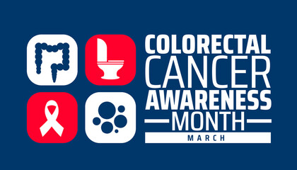 colorectal cancer awareness month background banner or poster design template. observed every year in March. Holiday concept. Use to any Template, card, poster, placard, template.