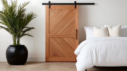 Wooden Sliding Door In Modern Bedroom