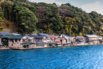 Boat houses on the sea, in Funaya Japan