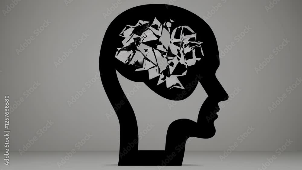 Aufkleber geometric shapes forming and transforming within a human head, creating a surreal and futuristic vis
