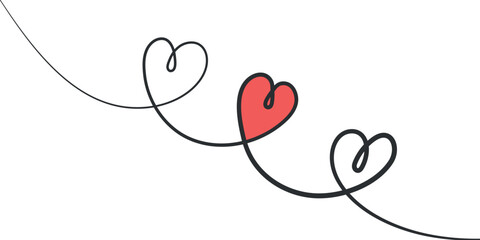 Hand drawn continuous of heart. Lineart romantic logo, icon, valentine element in trendy doodle style. love nubes art for wedding, birthday. Outline coquette vector illustration on white background.