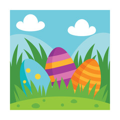 easter eggs in the grass