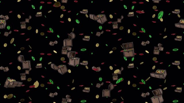 Pirate Treasure chest cofre transparent loop tile Falling with alpha channel. This is a looping and tiling layer element with transparency. Great for transparent screen content