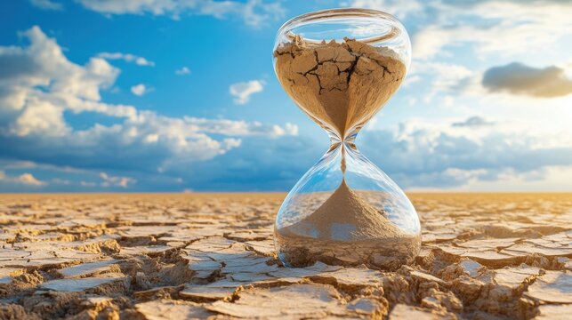 A global warming concept: a giant hourglass filled with dry,