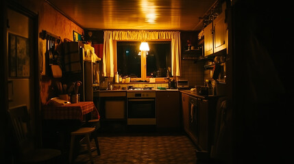 Evening cooking session cozy kitchen photography warm lighting intimate atmosphere