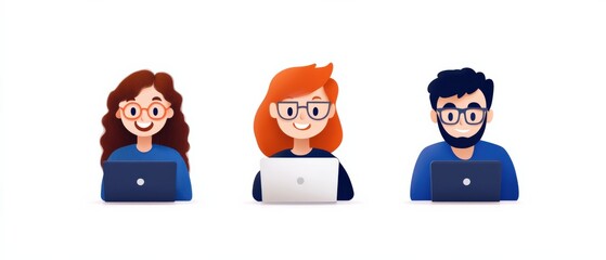 people working on laptops with cartoon style.