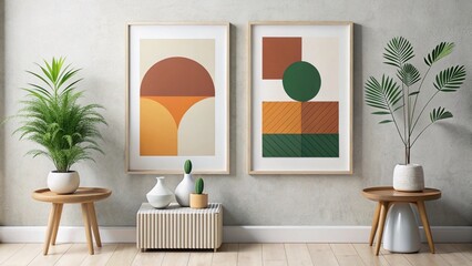 Abstract Earth Tones Shapes Poster Design, Minimalist White Background, Copy Space