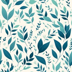 Seamless pattern of foliage in vibrant green and turquoise tones