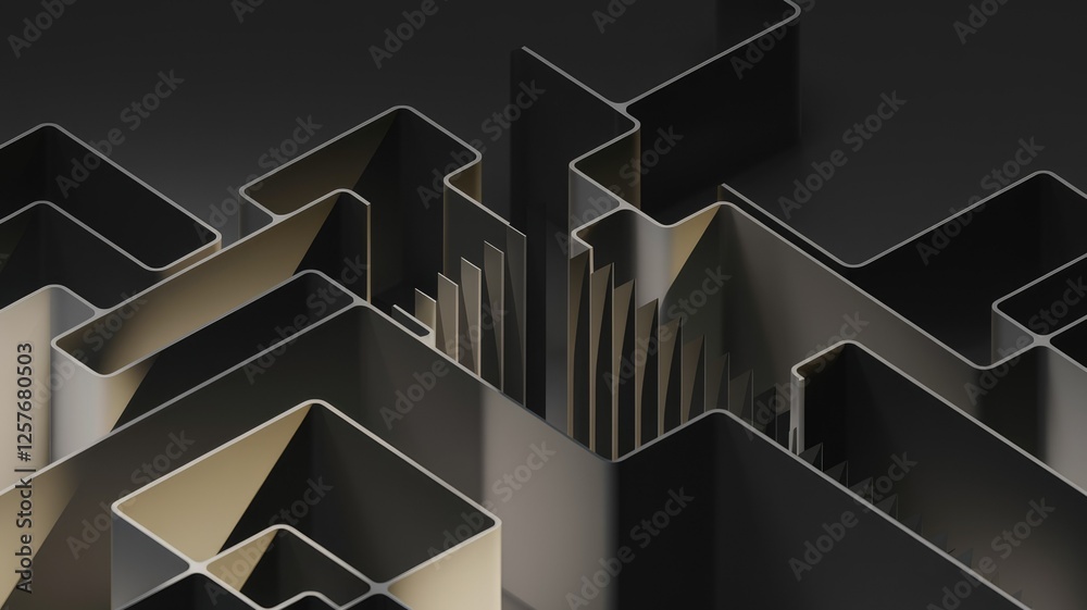 Aufkleber Abstract 3D rendering of a complex geometric maze structure with dark metallic tones and subtle highlights.