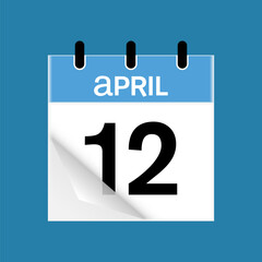12th April daily calendar icon template. April 12 day calendar design. Single day calendar in vector illustration flat style.