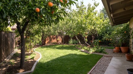 Serene Backyard Oasis with Fruit Trees