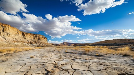 Dry desert landscape with cracked ground and dramatic clouds southwestern usa nature photography outdoor scenic view