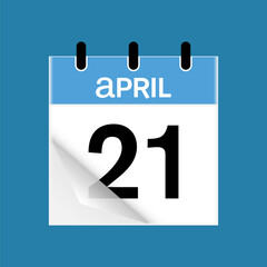 21th April daily calendar icon template. April 21 day calendar design. Single day calendar in vector illustration flat style.