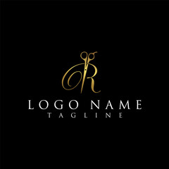 Luxury and Elegant illustration logo design Initial R Scissors