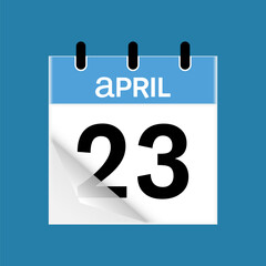 23th April daily calendar icon template. April 23 day calendar design. Single day calendar in vector illustration flat style.
