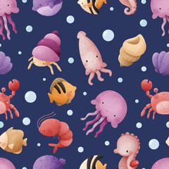 Adorable and fun ocean life seamless pattern