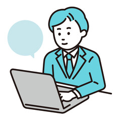 パソコンで仕事をする若い会社員　ベクター
