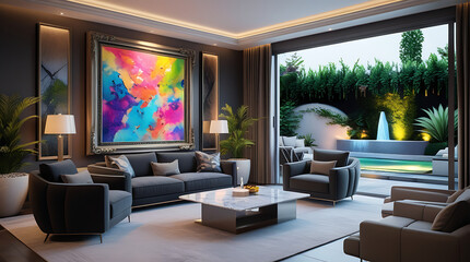Modern Living Room Interior with ISO A Paper Size Poster Mockup – Elegant 3D Render Design