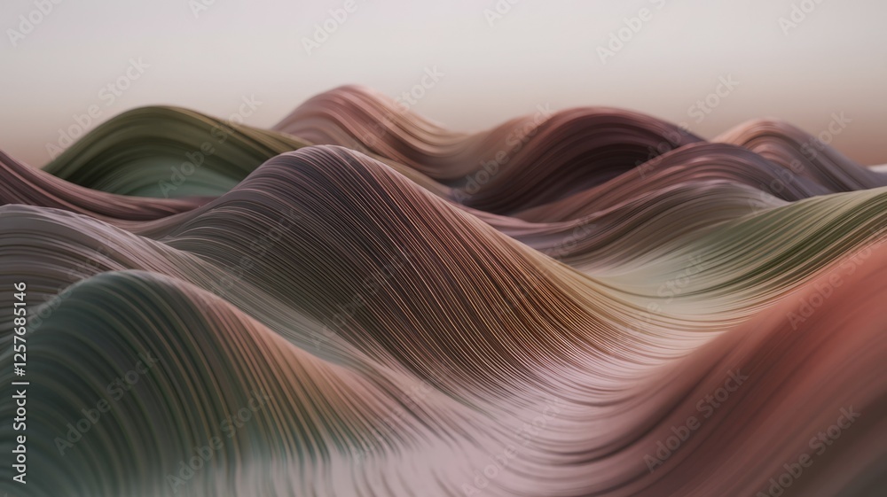Aufkleber abstract 3d rendering of flowing, layered waves in muted earth tones.