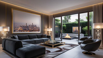 Modern Living Room Interior with ISO A Paper Size Poster Mockup – Elegant 3D Render Design