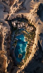 Fototapeta premium A remote desert oasis that is now a giant luxury resort
