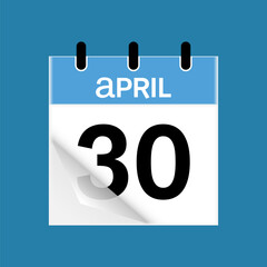 30th April daily calendar icon template. April 30 day calendar design. Single day calendar in vector illustration flat style.