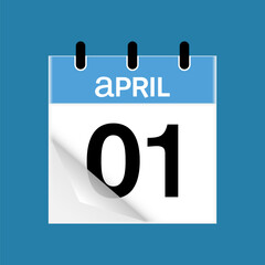 1st April daily calendar icon template. April 1 day calendar design. Single day calendar in vector illustration flat style.