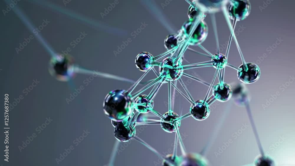 Aufkleber glowing molecular structures merging and shifting, with soft energy pulses and misty trails creating a futuristic