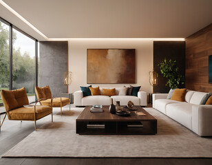 Modern Living Room Interior with ISO A Paper Size Poster Mockup – Elegant 3D Render Design