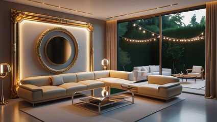 Modern Living Room Interior with ISO A Paper Size Poster Mockup – Elegant 3D Render Design