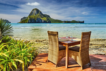 Outdoor terrace of the beach restaurant