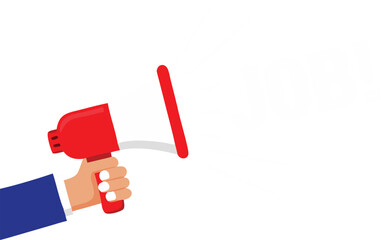 Hand hold megaphone. Job. Flat style. Vector