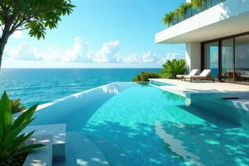 Fototapeta premium Oceanfront Luxury Residence with Infinity Pool and Tranquil Coastal Views