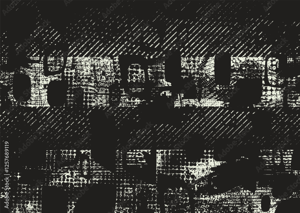 Aufkleber Background with glitch distorted grunge textures . grunge background texture with halftone dots, glitched shapes, textures and lines .Screen print vector background with grunge textured surface.