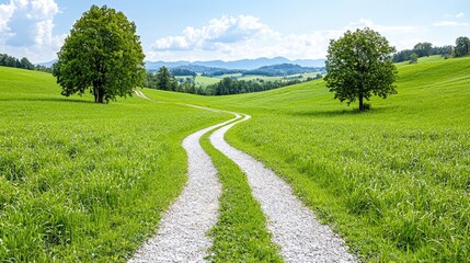 Fototapeta premium Winding country road through green hills