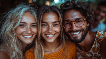 Fototapeta premium Joyful friends smiling together outdoor portrait daylight happiness